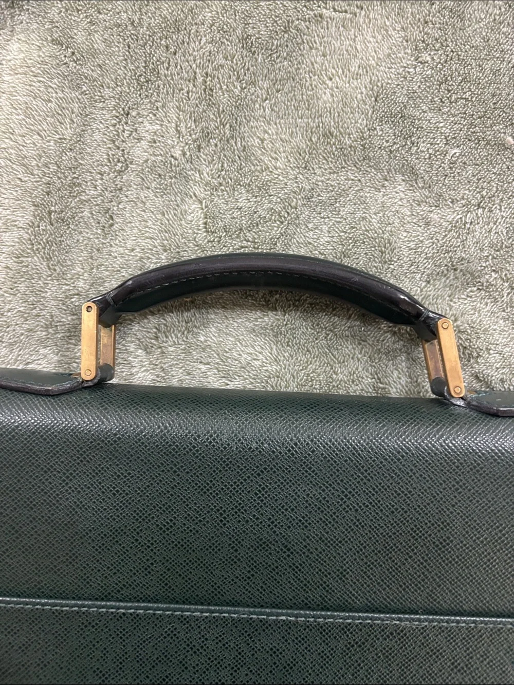 Louis Vuitton Dark Green Leather Briefcase with Gold Hardware